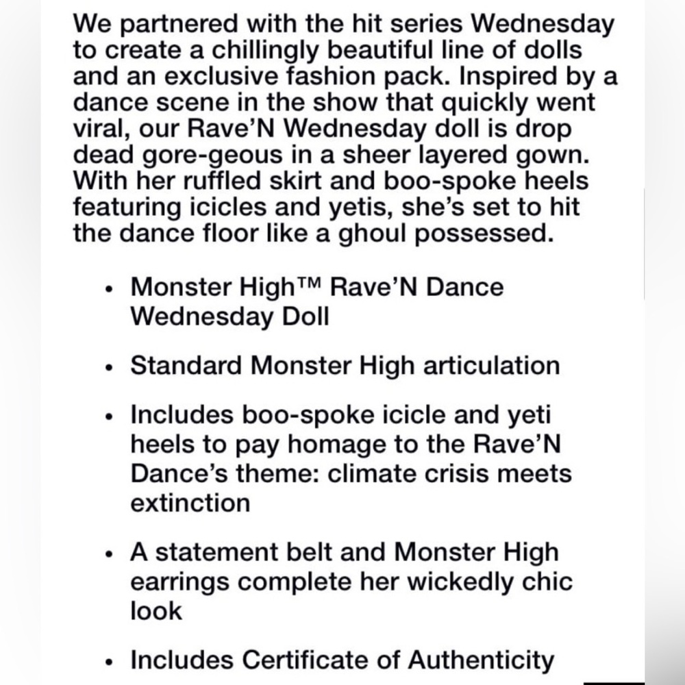 Monster High Wednesday Rave-N Wednesday Doll - Picture 11 of 14